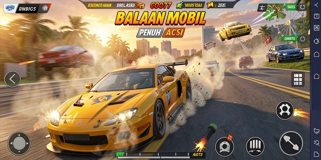 Tampilan gameplay balapan mobil yang mendebarkan di COO77.