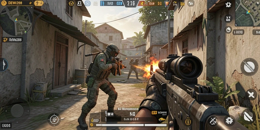 Gameplay intens DEWI288 dengan aksi tembak-menembak yang seru.