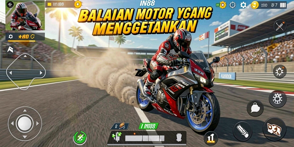 Screenshot IN88 menampilkan balapan motor yang cepat dan seru.