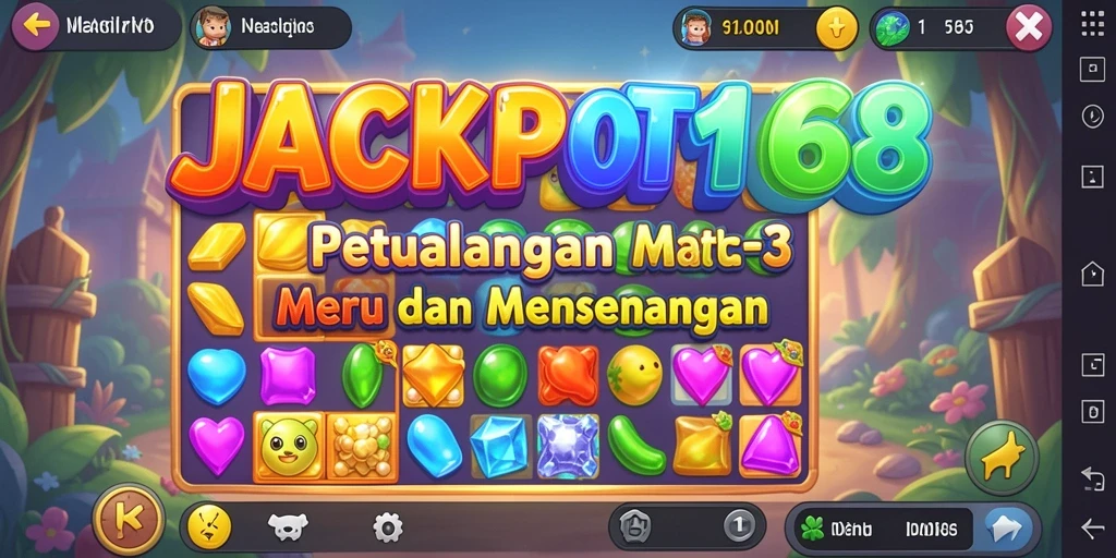 Tampilan gameplay penuh warna di JACKPOT168 dengan elemen yang harus dicocokkan.