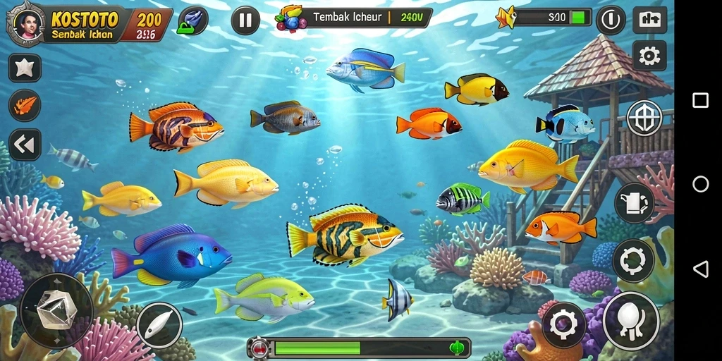 Screenshot utama KOSTOTO menampilkan aksi tembak ikan yang seru dan menantang.