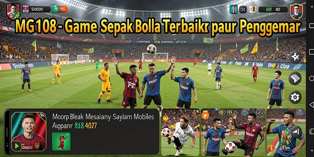 Tampilan gameplay MG108 menunjukkan aksi pertandingan sepak bola yang mendebarkan.