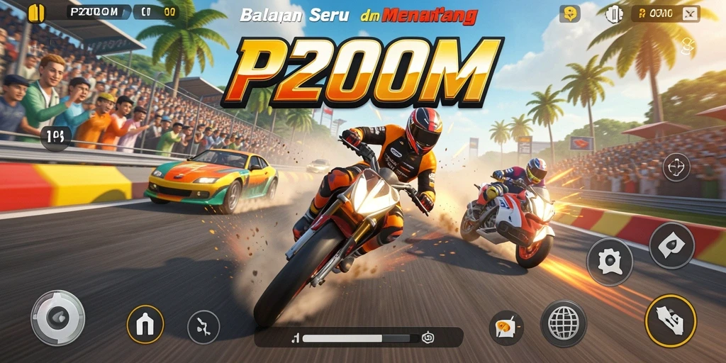 Gameplay balapan seru di P200M dengan berbagai kendaraan.