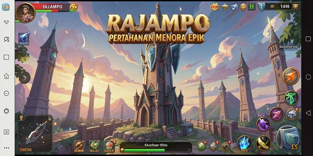 Tampilan gameplay seru dari RAJAMPO dalam mempertahankan menara.