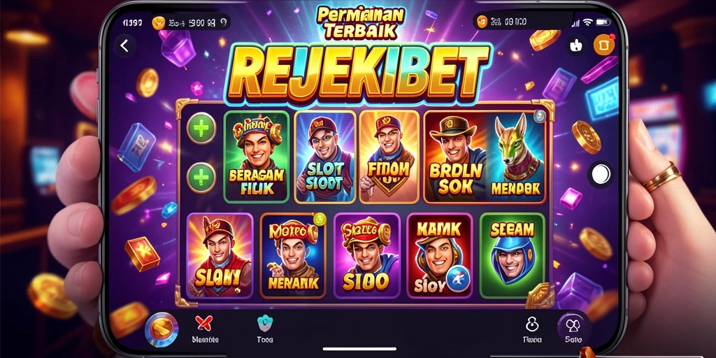 Tampilan gameplay REJEKIBET dengan efek visual menarik dan simbol slot.