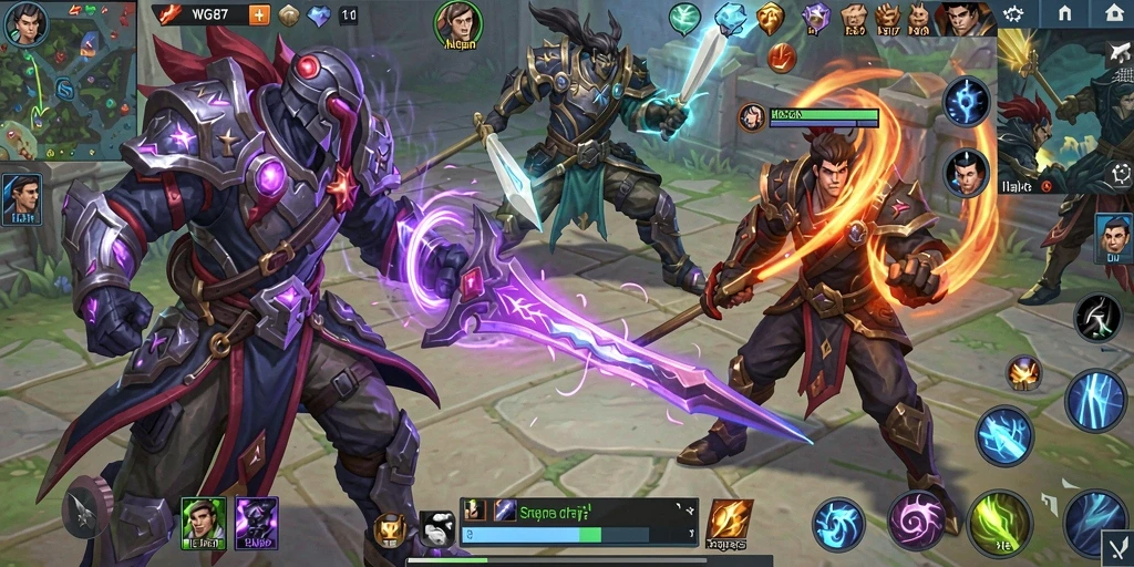 Tangkapan layar menunjukkan pertempuran seru di arena MOBA WG87.